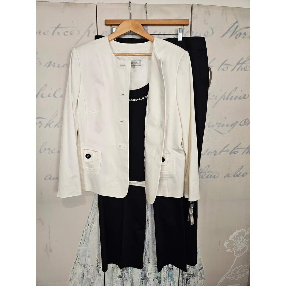 Tahari Arthur S Levine Womens 3 Piece Pant Suit Ivory Black Size 18 Career Set